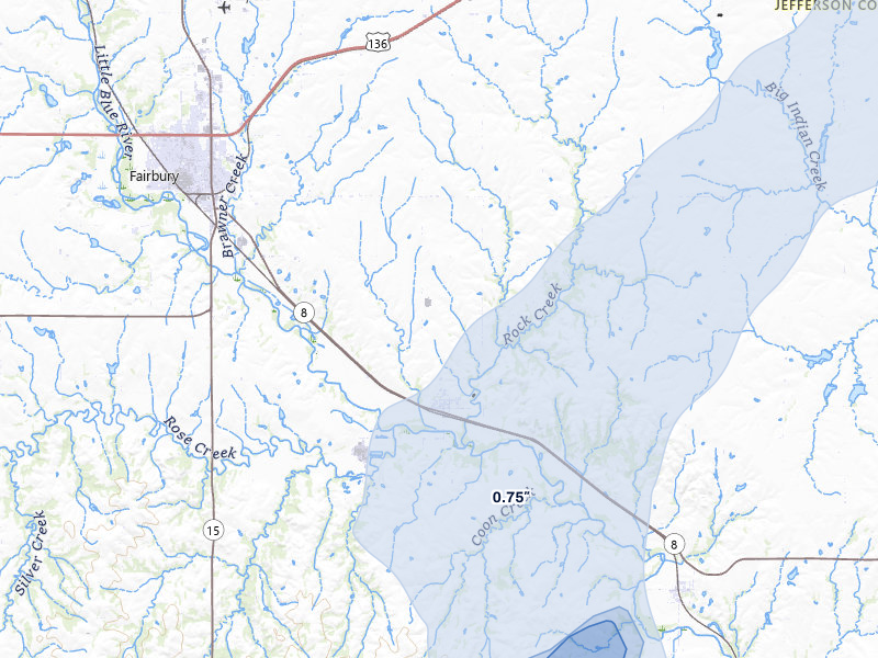 NEXRAD radar-signature map of the hail storm over Fairbury, NE on Mar 6, 2026