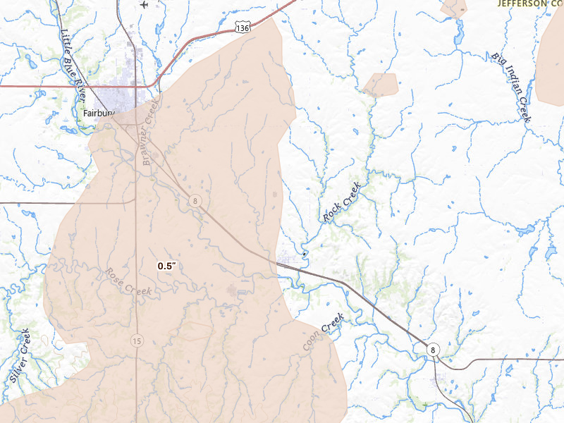 Radar-estimated hail-size map of the storm over Fairbury, NE