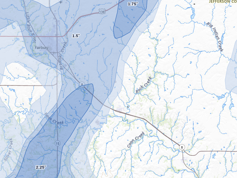 NEXRAD radar-signature map of the hail storm over Fairbury, NE on May 16, 2026