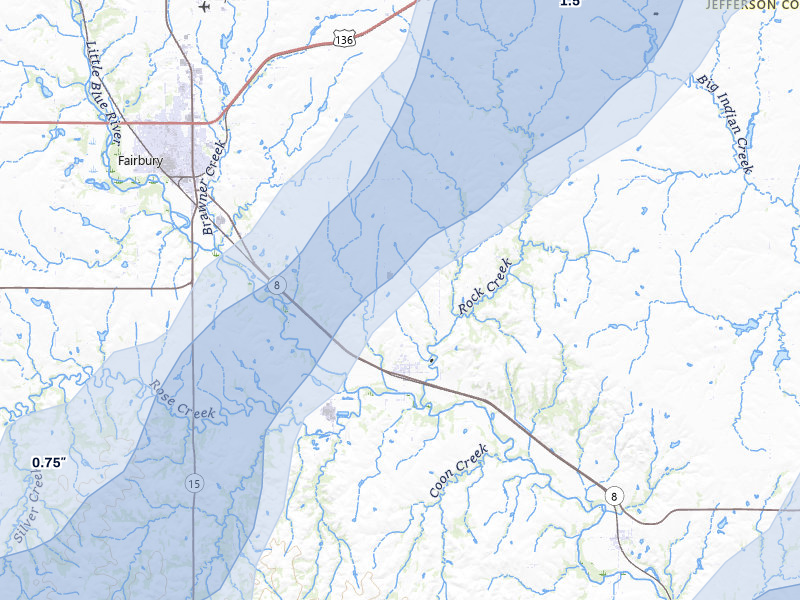 NEXRAD radar-signature map of the hail storm over Fairbury, NE on May 17, 2026