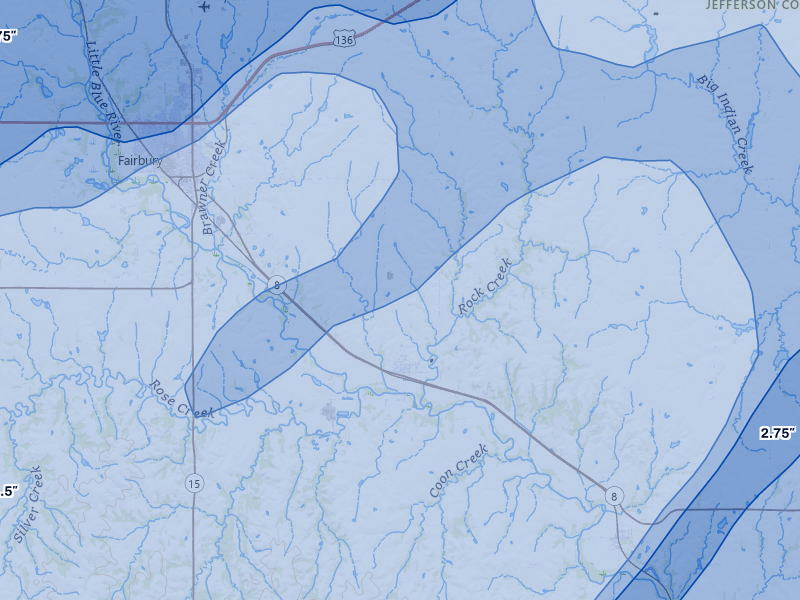 NEXRAD radar-signature map of the hail storm over Fairbury, NE on May 18, 2026