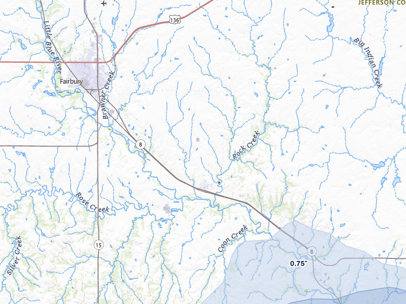 NEXRAD radar-signature map of the hail storm over Fairbury, NE on Jul 3, 2026