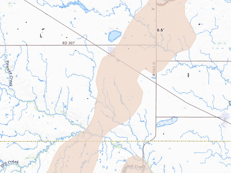 Radar-estimated hail-size map of the storm over Fairfield, NE on May 17, 2026