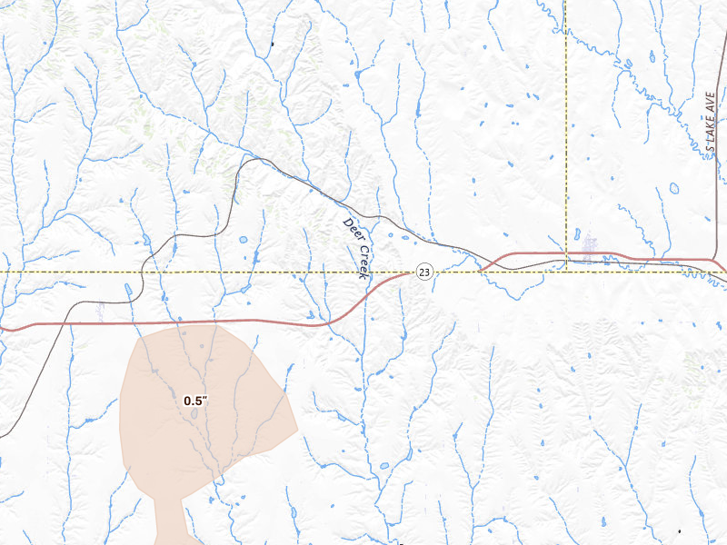 Radar-estimated hail-size map of the storm over Farnam, NE on May 30, 2026