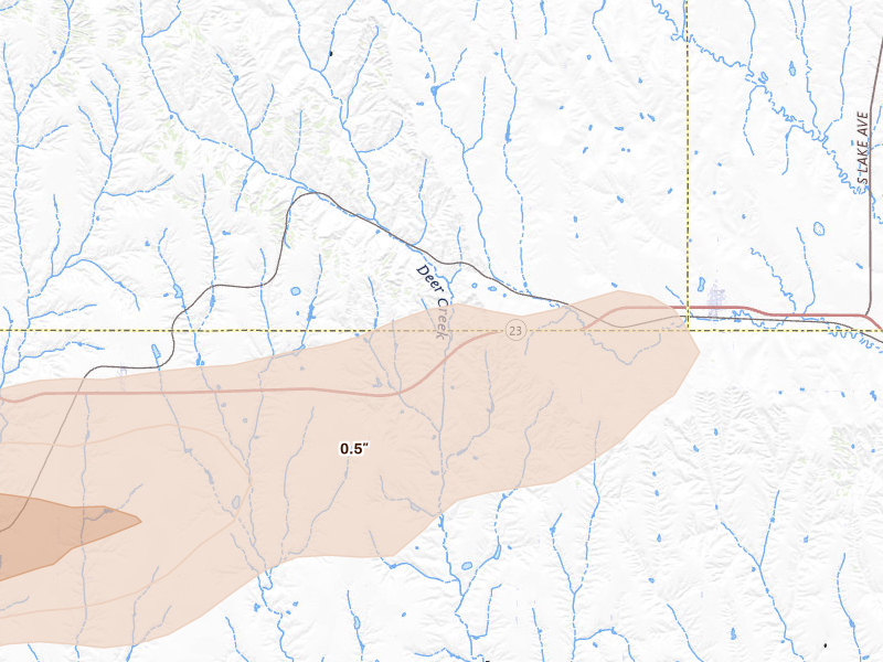 Radar-estimated hail-size map of the storm over Farnam, NE on Jun 10, 2026