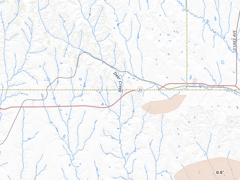Radar-estimated hail-size map of the storm over Farnam, NE on Jun 12, 2026