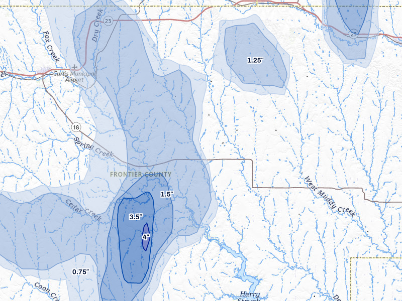 NEXRAD radar-signature map of the hail storm over Farnam, NE on Aug 20, 2026
