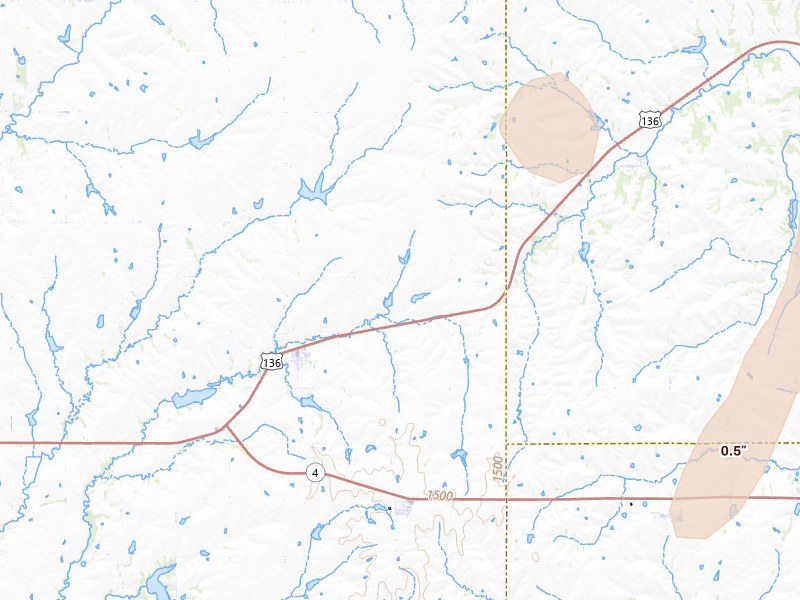 Radar-estimated hail-size map of the storm over Filley, NE on May 29, 2026