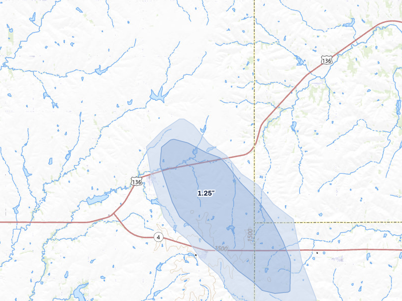 NEXRAD radar-signature map of the hail storm over Filley, NE on May 30, 2026