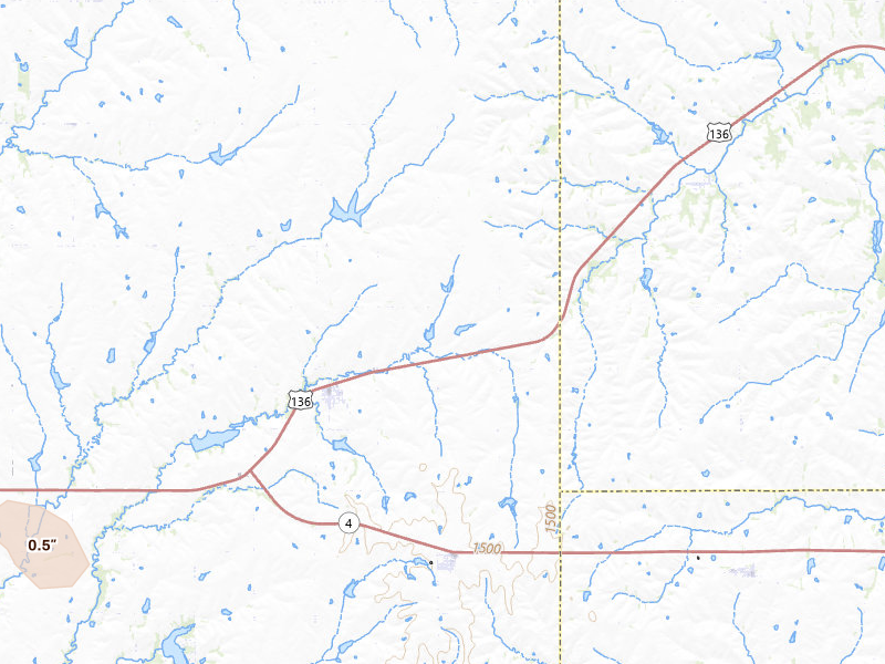 Radar-estimated hail-size map of the storm over Filley, NE on Jul 27, 2026
