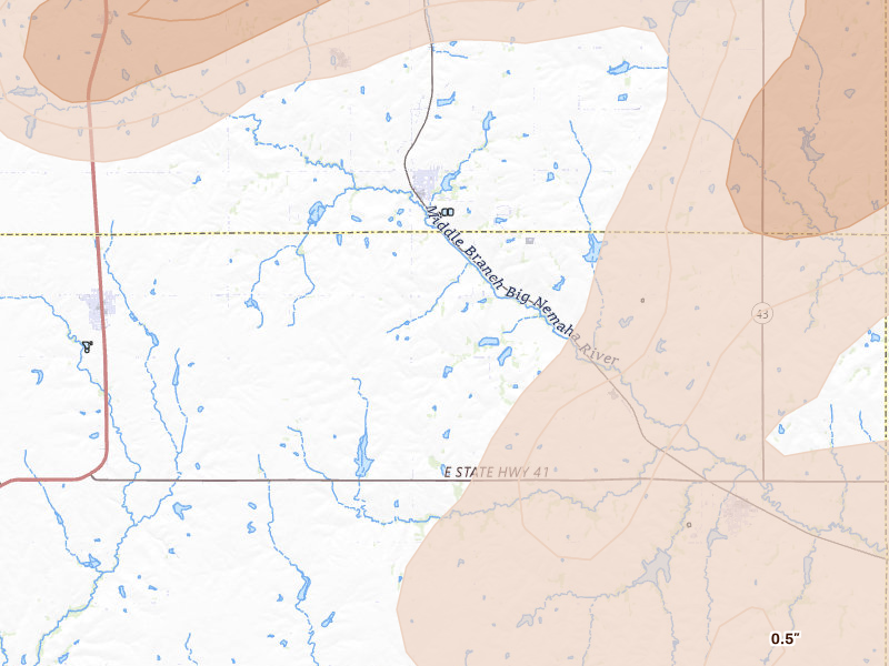 Radar-estimated hail-size map of the storm over Firth, NE on Jul 3, 2026