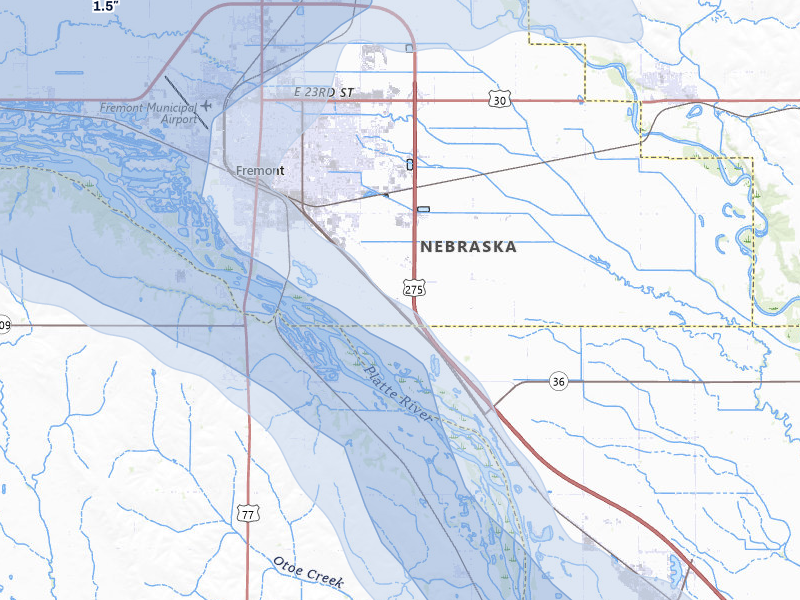 NEXRAD radar-signature map of the hail storm over Fremont, NE on Jul 8, 2026