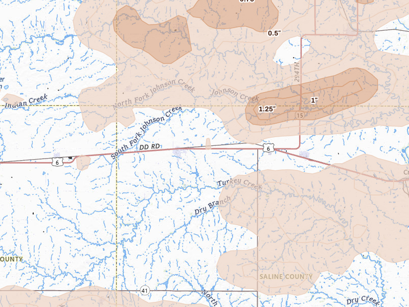 Radar-estimated hail-size map of the storm over Friend, NE on Jul 3, 2026