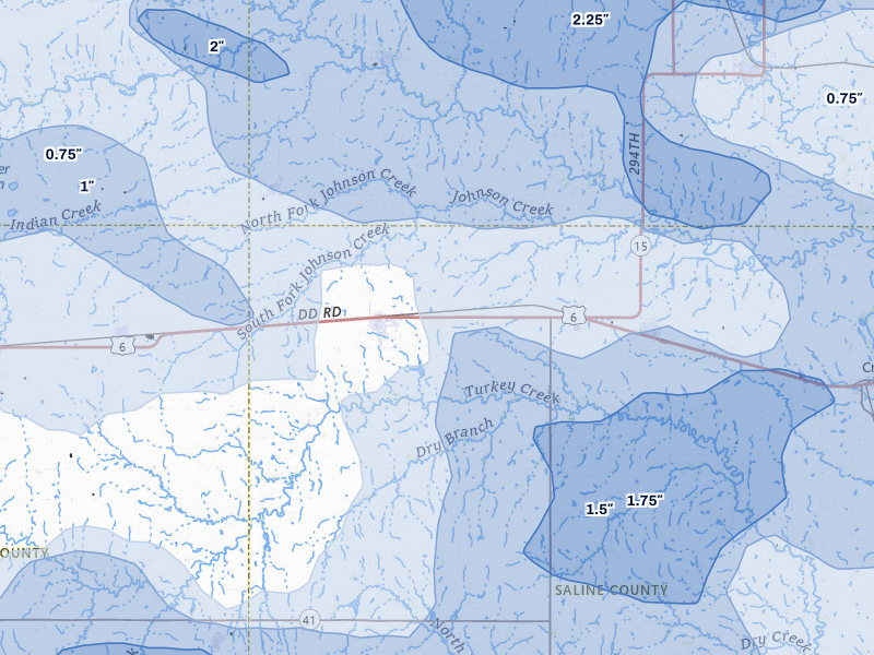 NEXRAD radar-signature map of the hail over Friend, NE