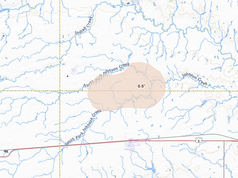 Radar-estimated hail-size map of the storm over Friend, NE on Aug 21, 2026
