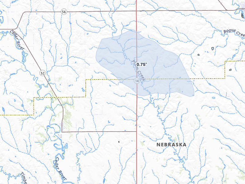 NEXRAD radar-signature map of the hail storm over Fullerton, NE on Jun 5, 2026