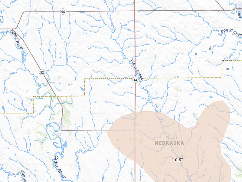 Radar-estimated hail-size map of the storm over Fullerton, NE