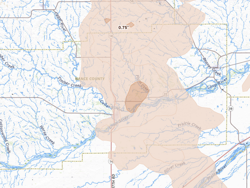 Radar-estimated hail-size map of the storm over Fullerton, NE