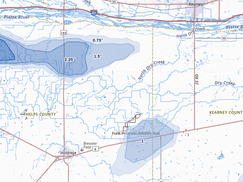 NEXRAD radar-signature map of the hail storm over Funk, NE on May 16, 2026