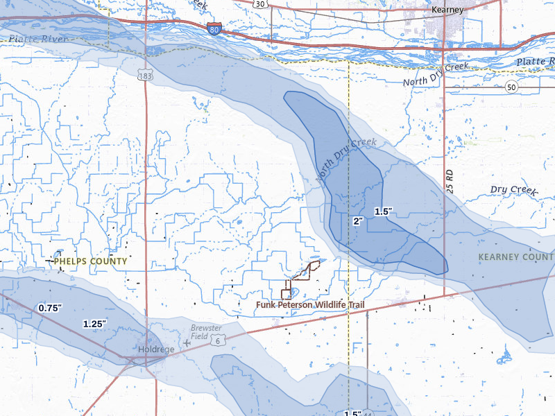 NEXRAD radar-signature map of the hail storm over Funk, NE on Jul 30, 2026