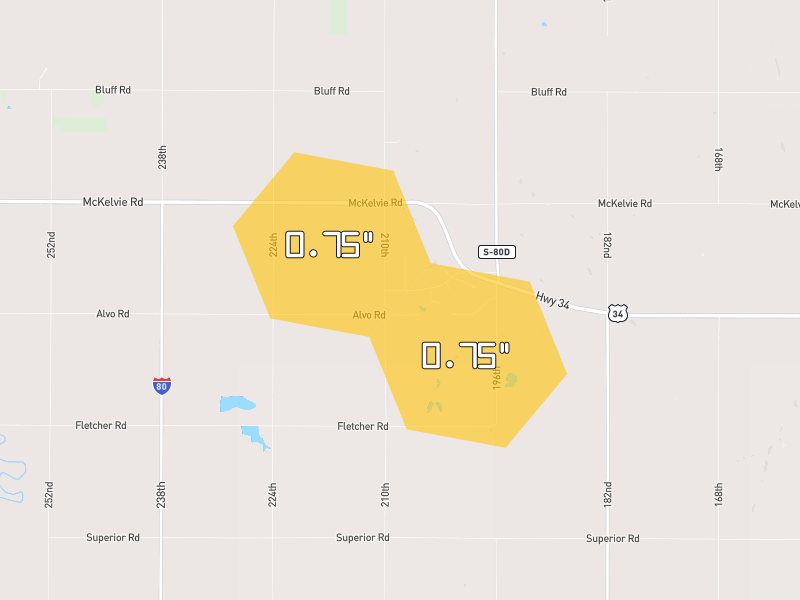 Hail map of Garland, NE on Jun 1, 2026, hail up to 0.75"