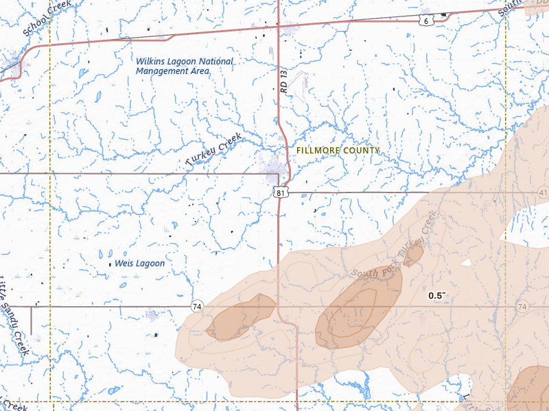 Radar-estimated hail-size map of the storm over Geneva, NE on Apr 25, 2026