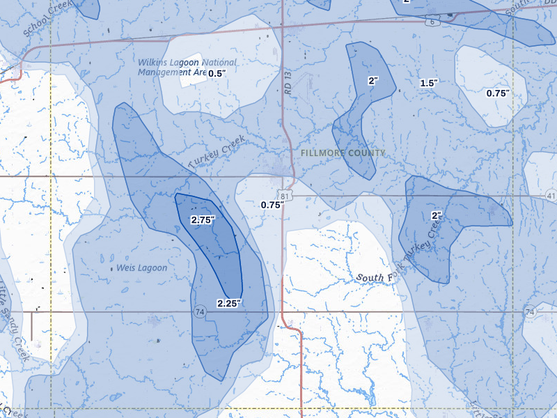 NEXRAD radar-signature map of the hail storm over Geneva, NE on Jun 5, 2026
