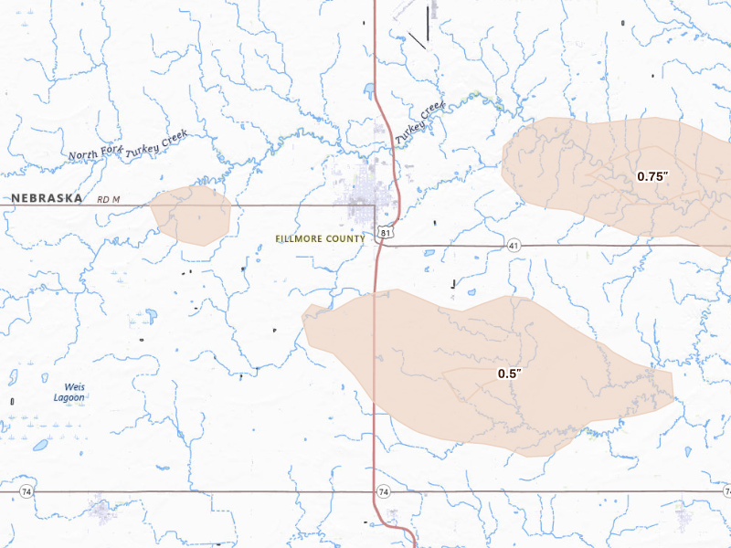 Radar-estimated hail-size map of the storm over Geneva, NE