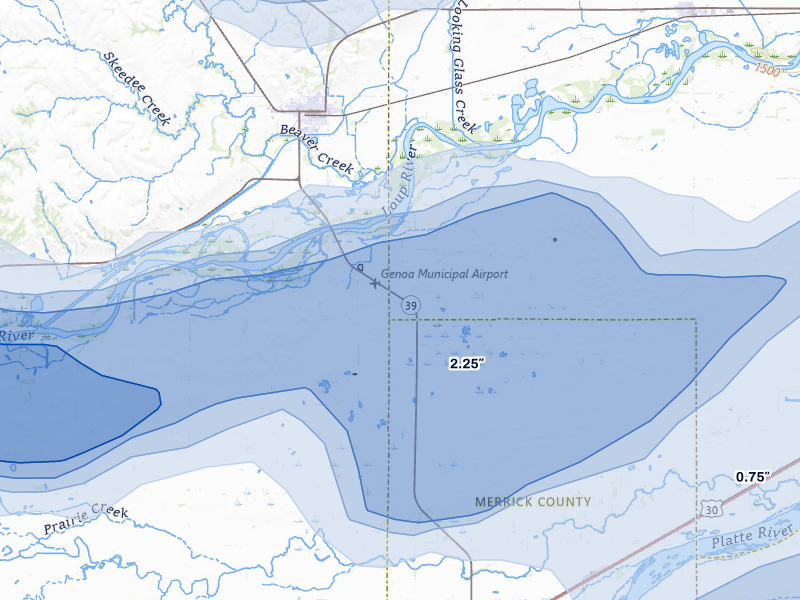 NEXRAD radar-signature map of the hail storm over Genoa, NE on May 17, 2026