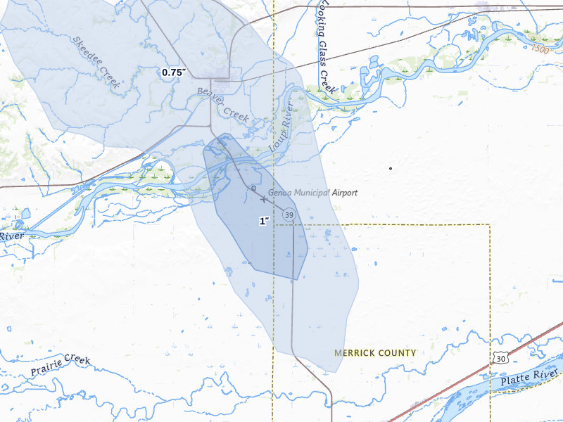 NEXRAD radar-signature map of the hail storm over Genoa, NE on Jun 5, 2026