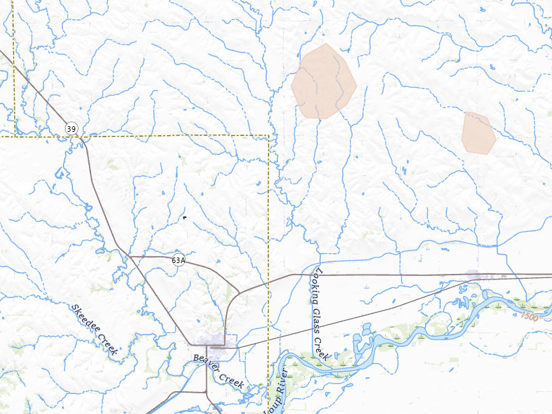 Radar-estimated hail-size map of the storm over Genoa, NE on Aug 8, 2026
