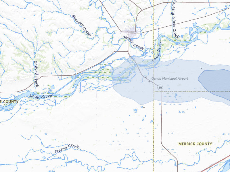 NEXRAD radar-signature map of the hail storm over Genoa, NE on Aug 8, 2026