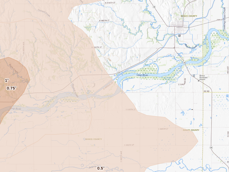 Radar-estimated hail-size map of the storm over Genoa, NE