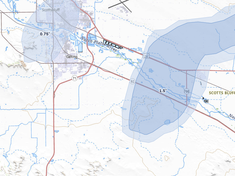 NEXRAD radar-signature map of the hail storm over Gering, NE on Jun 8, 2026
