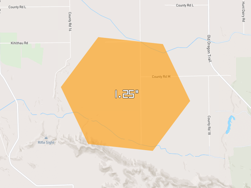Hail map of Gering, NE on Jun 27, 2026, hail up to 1.25"