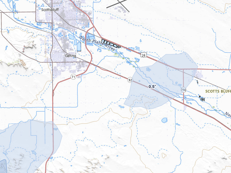 NEXRAD radar-signature map of the hail storm over Gering, NE on Jul 7, 2026