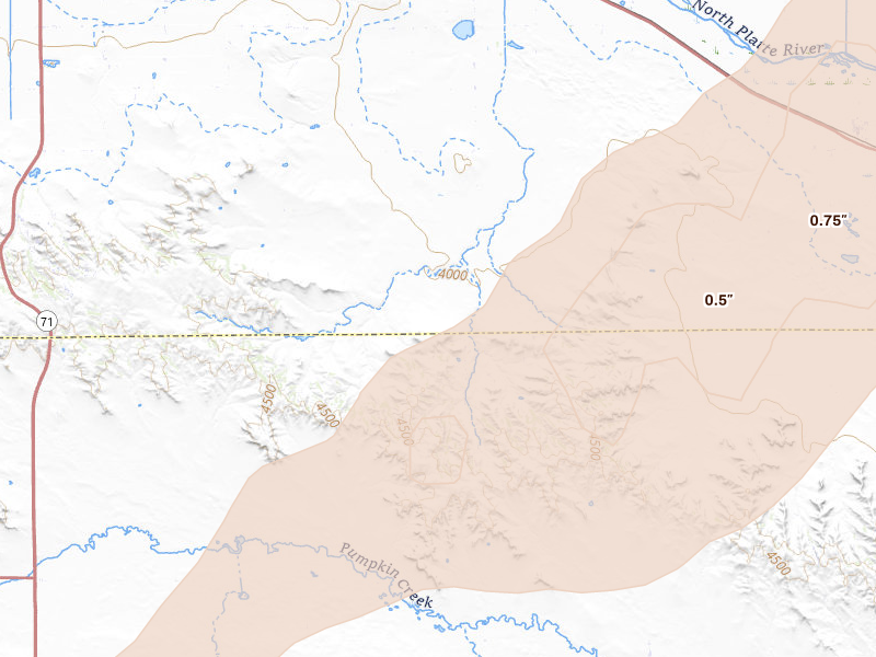 Radar-estimated hail-size map of the storm over Gering, NE on Sep 2, 2026
