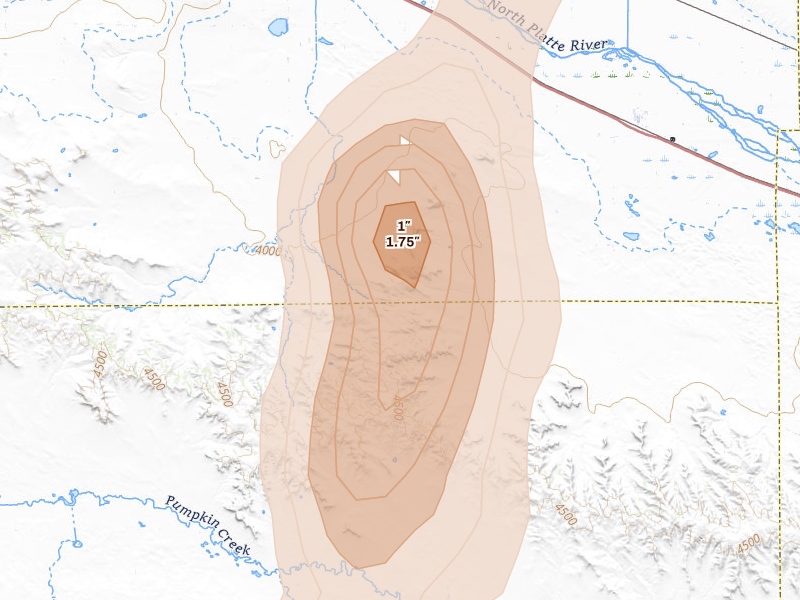 Radar-estimated hail-size map of the storm over Gering, NE