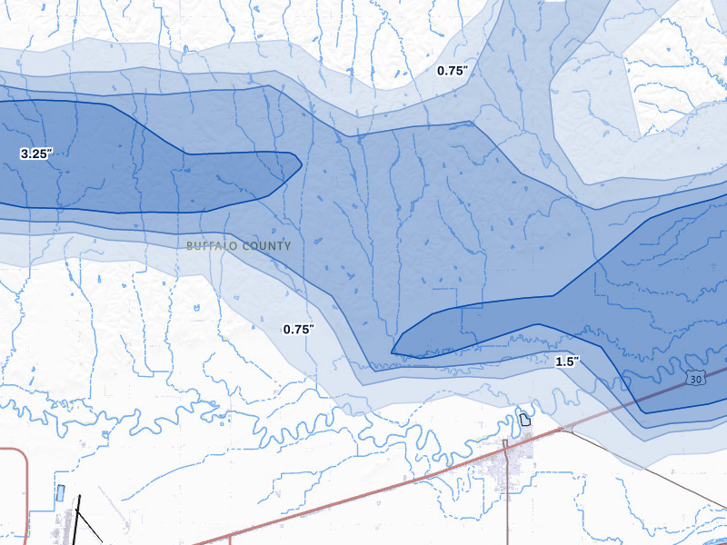 NEXRAD radar-signature map of the hail storm over Gibbon, NE on May 16, 2026