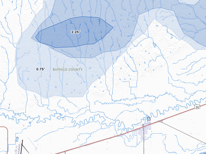 NEXRAD radar-signature map of the hail storm over Gibbon, NE on Jun 5, 2026