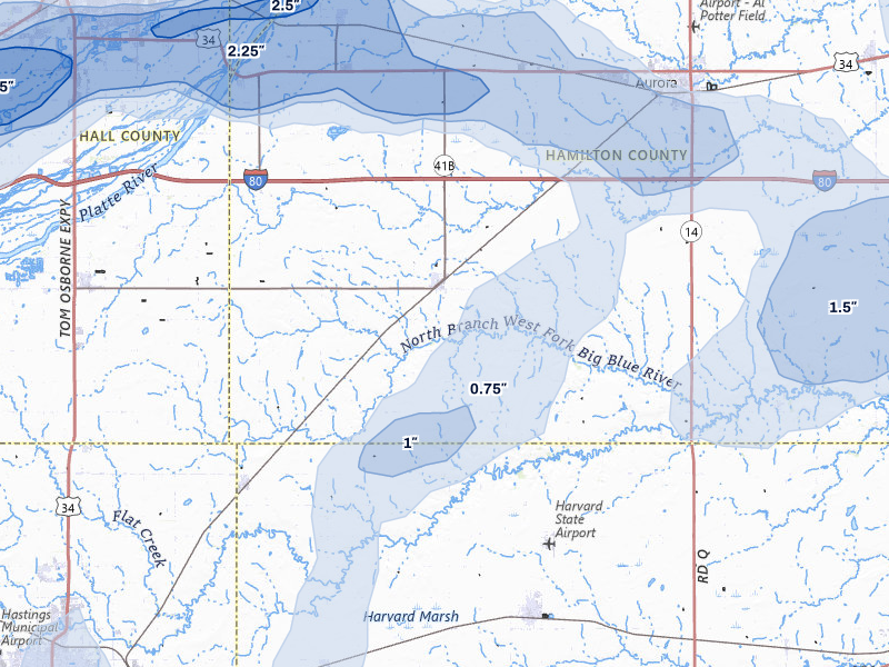 NEXRAD radar-signature map of the hail storm over Giltner, NE on May 16, 2026