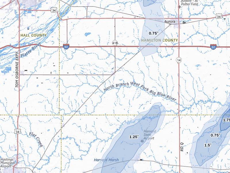 NEXRAD radar-signature map of the hail storm over Giltner, NE on May 17, 2026