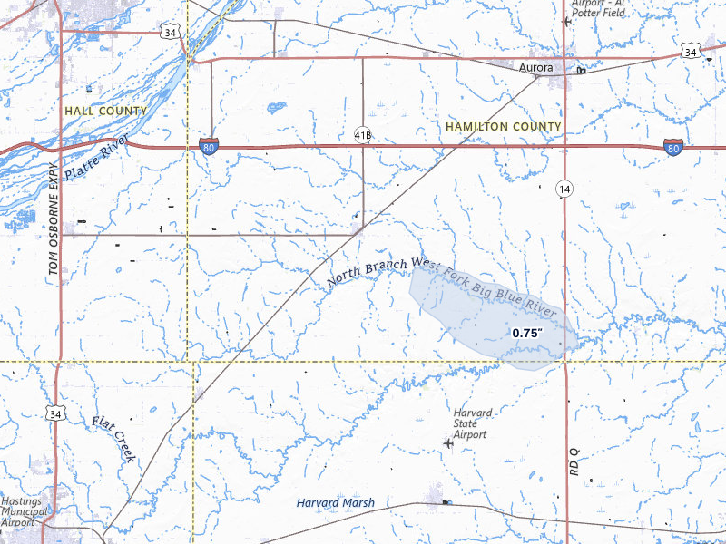 NEXRAD radar-signature map of the hail storm over Giltner, NE on Jul 27, 2026