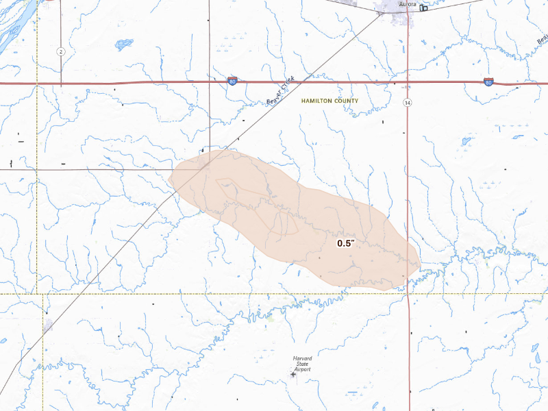 Radar-estimated hail-size map of the storm over Giltner, NE