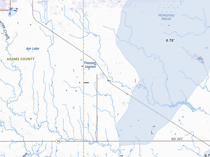 NEXRAD radar-signature map of the hail storm over Glenvil, NE on May 17, 2026