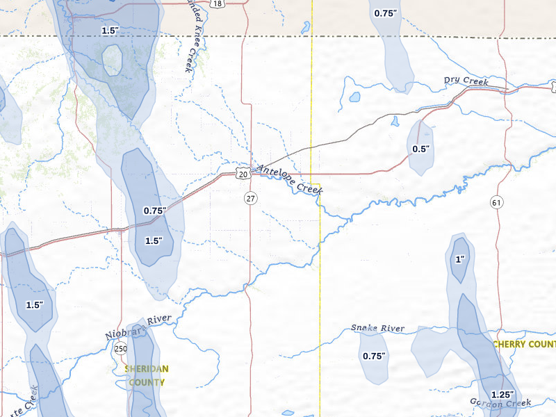 NEXRAD radar-signature map of the hail storm over Gordon, NE on May 30, 2026