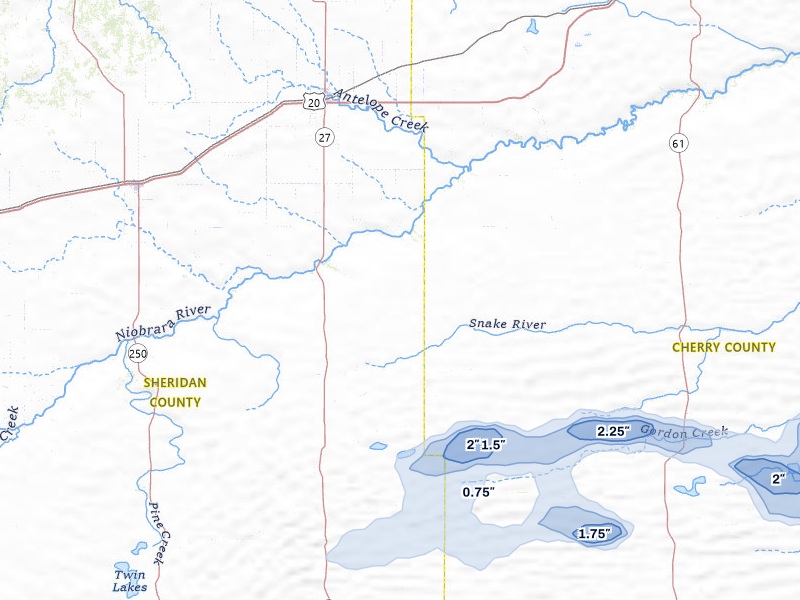 NEXRAD radar-signature map of the hail storm over Gordon, NE on Aug 10, 2026