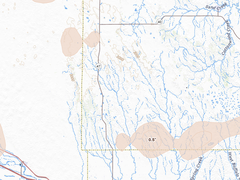 Radar-estimated hail-size map of the storm over Gothenburg, NE on Jun 8, 2026