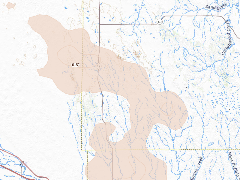 Radar-estimated hail-size map of the storm over Gothenburg, NE on Jun 24, 2026