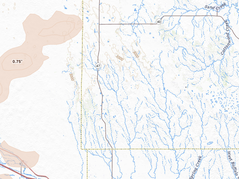Radar-estimated hail-size map of the storm over Gothenburg, NE on Jul 8, 2026